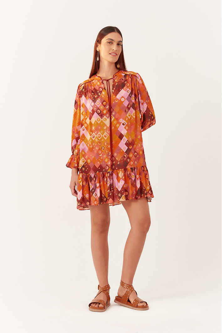Vestido Manga 3/4 Estampa Luna