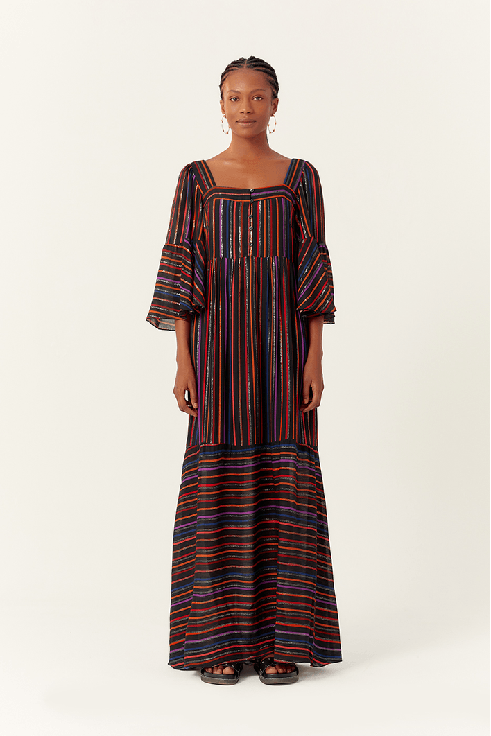 Vestido Cropped Lurex Estampa Universo