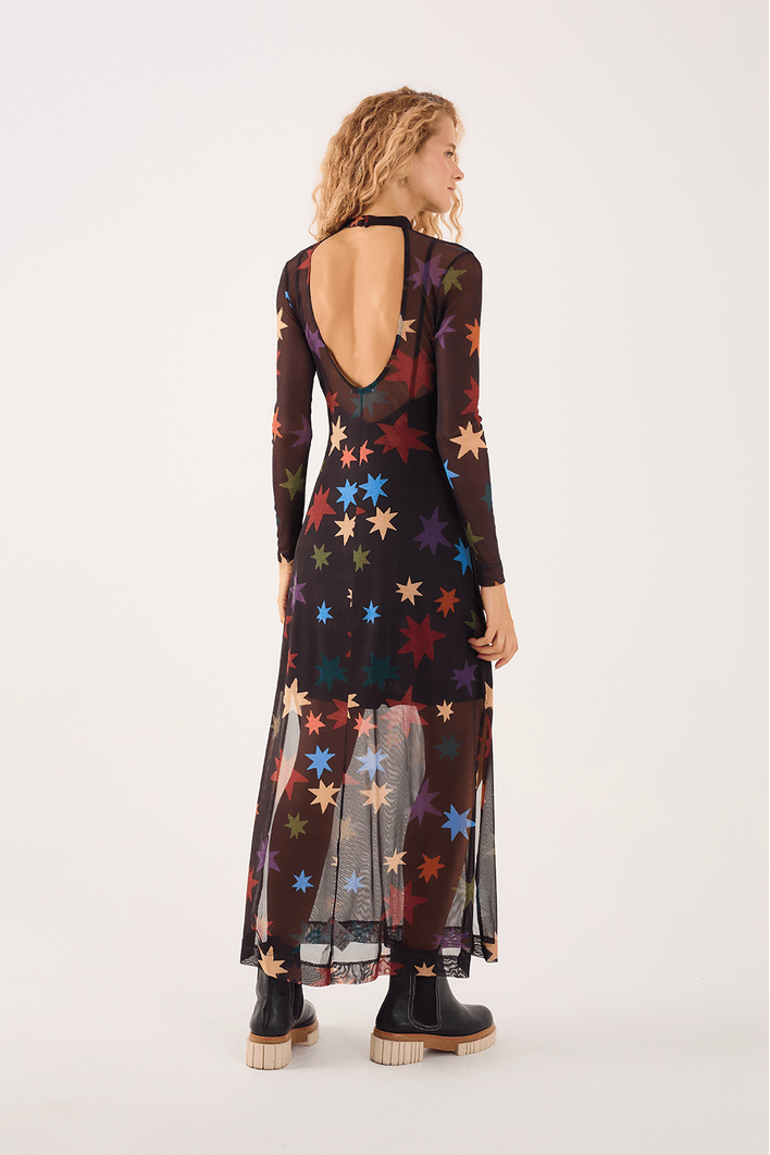 Vestido Cropped Tule Estampa Orion