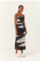 Vestido Midi Tricoline Estampa Céu