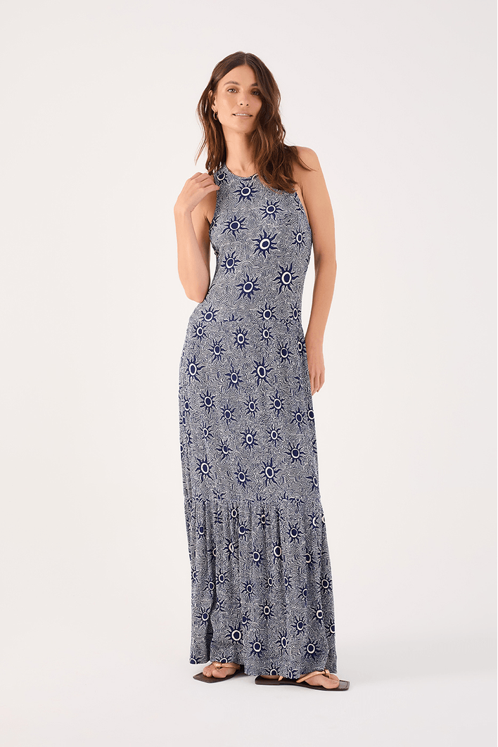 Vestido Canelado Estampa Soleil
