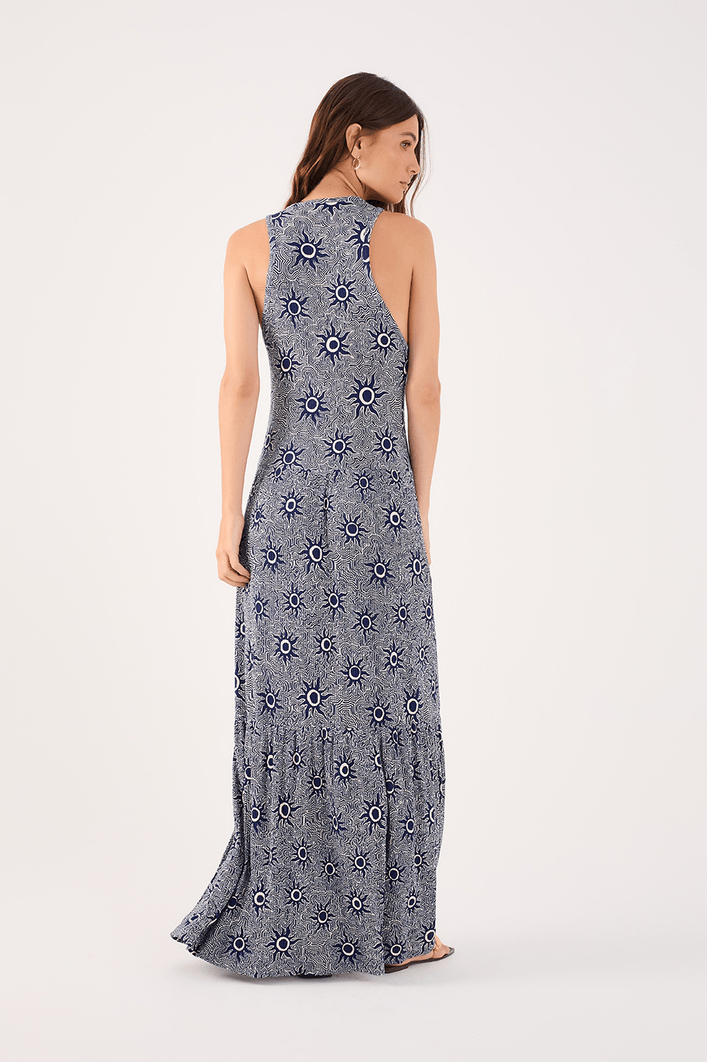 Vestido Canelado Estampa Soleil