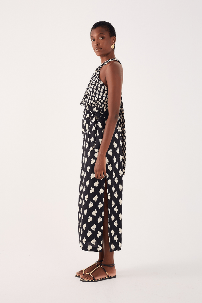 Vestido Cropped Crepe Estampa Litorânea