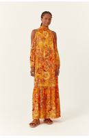 Vestido Longo Manga Lurex Estampa Livre