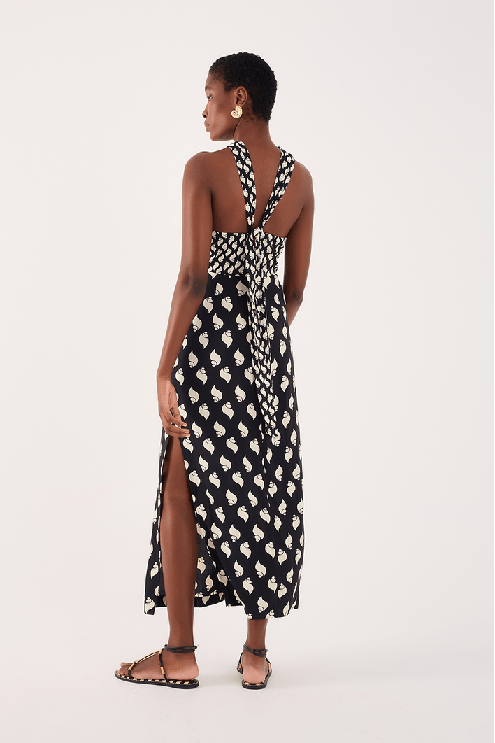 Vestido Cropped Crepe Estampa Litorânea