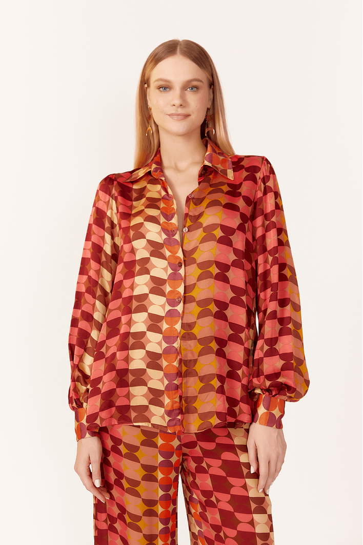 Camisa Cetim Estampa Meia Lua
