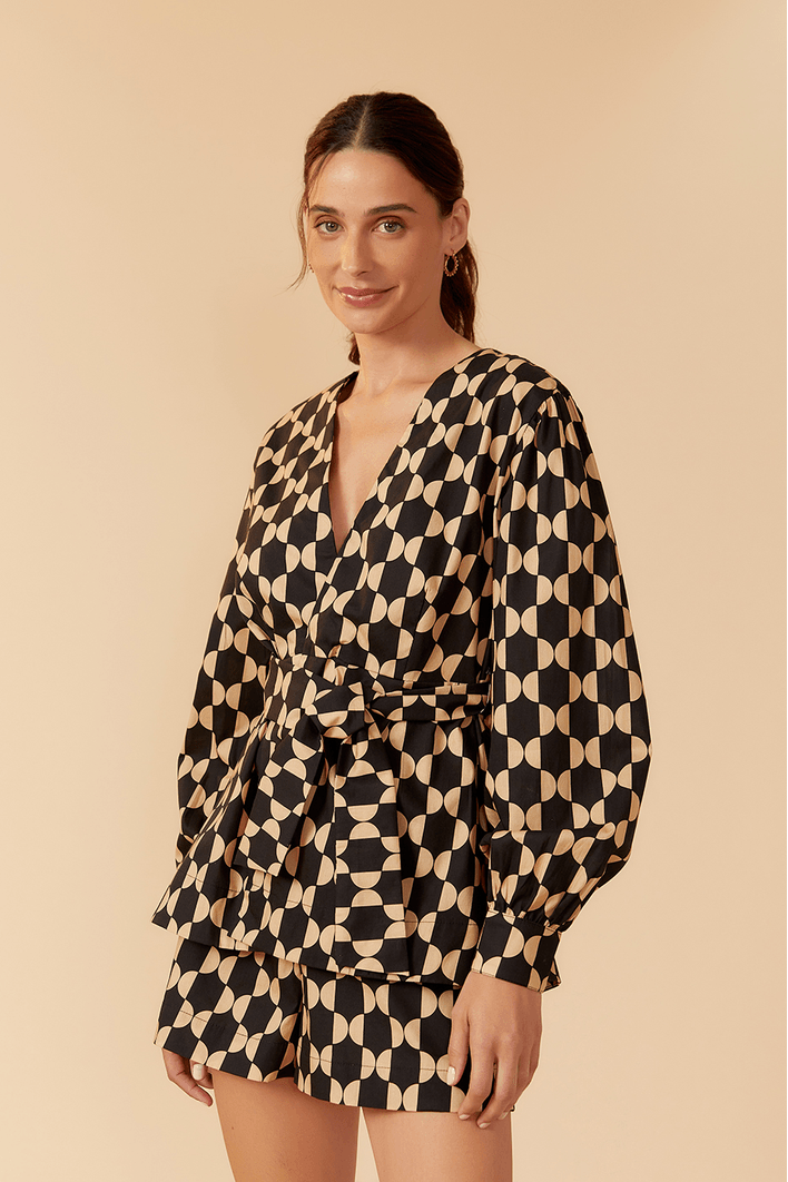 Blusa Tricoline Mangão Estampa Geo