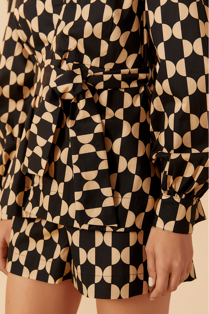 Blusa Tricoline Mangão Estampa Geo