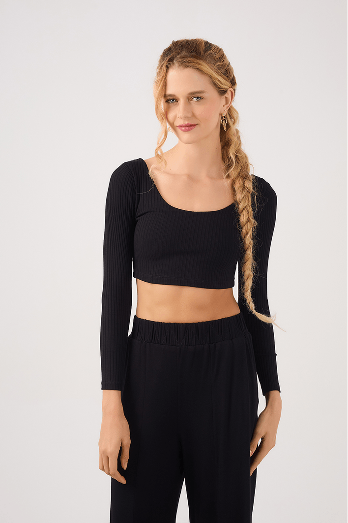Blusa Cropped Canelada Decote U
