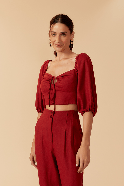 Blusa Linho Manga Bufante