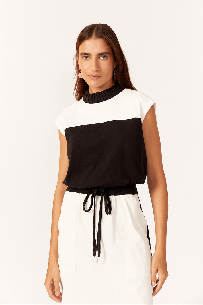 Blusa Gola Tricot Malha Bicolor