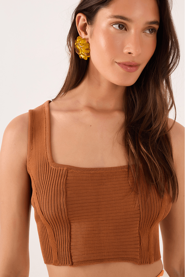 トップス SECOND/LAYER Dias Cortas Brown Top Tricot Recortes - 02.08.2881|2326