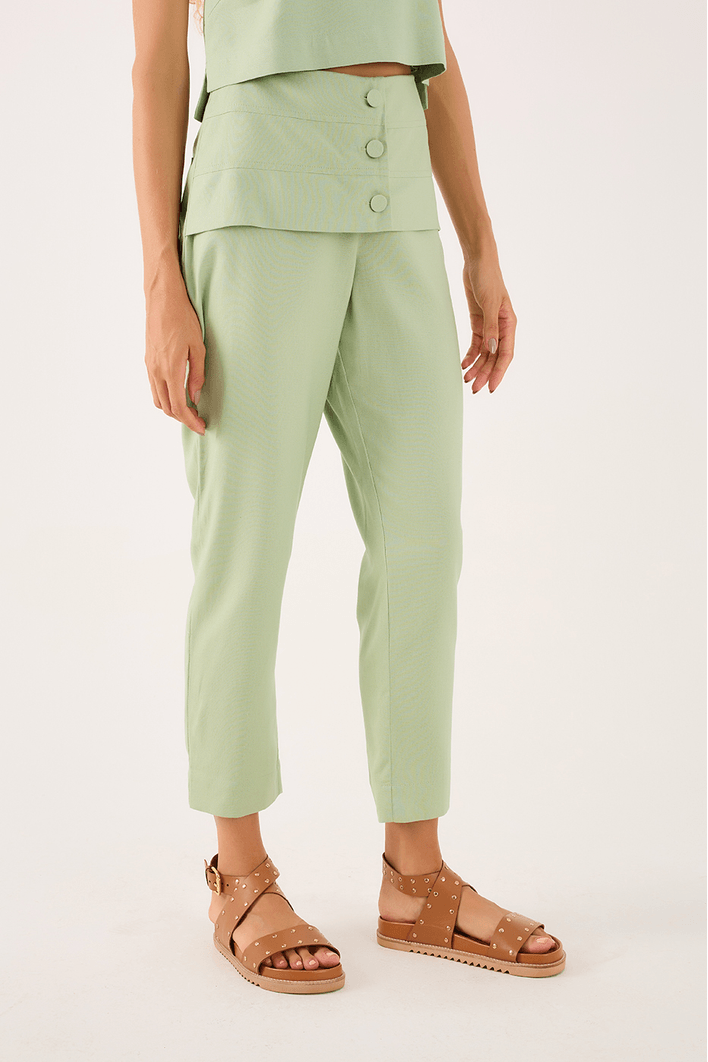 Calça Linho Botões Frente