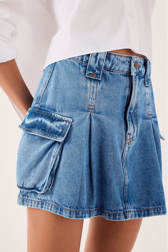 Saia Jeans Pregas Bolso