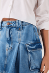 Saia Jeans Pregas Bolso