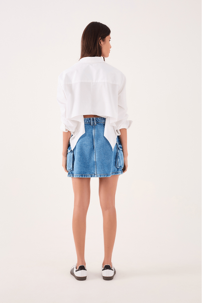 Saia Jeans Pregas Bolso