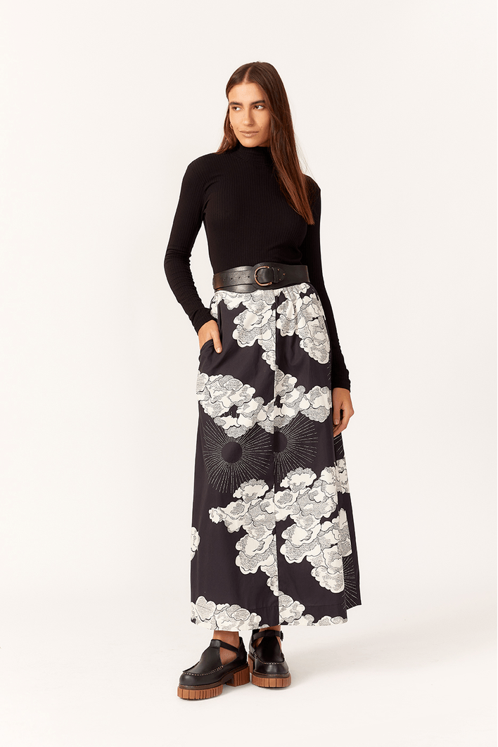 Saia Cropped Tricoline Estampa Céu