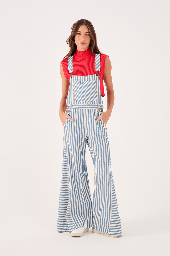 Jardineira Sarja Listra Denim