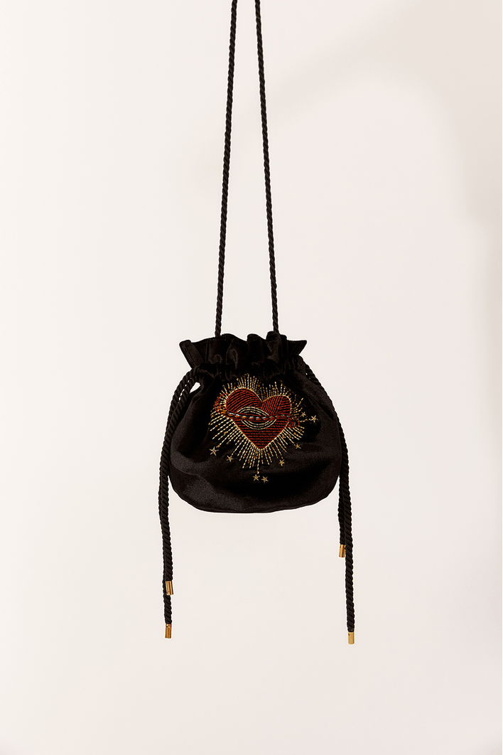 Bolsa Sack Veludo Bordado