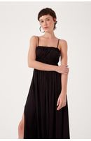 Vestido Longuete Crepe Busto Franzido