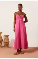 Vestido Linho Longuete Detalhe Busto