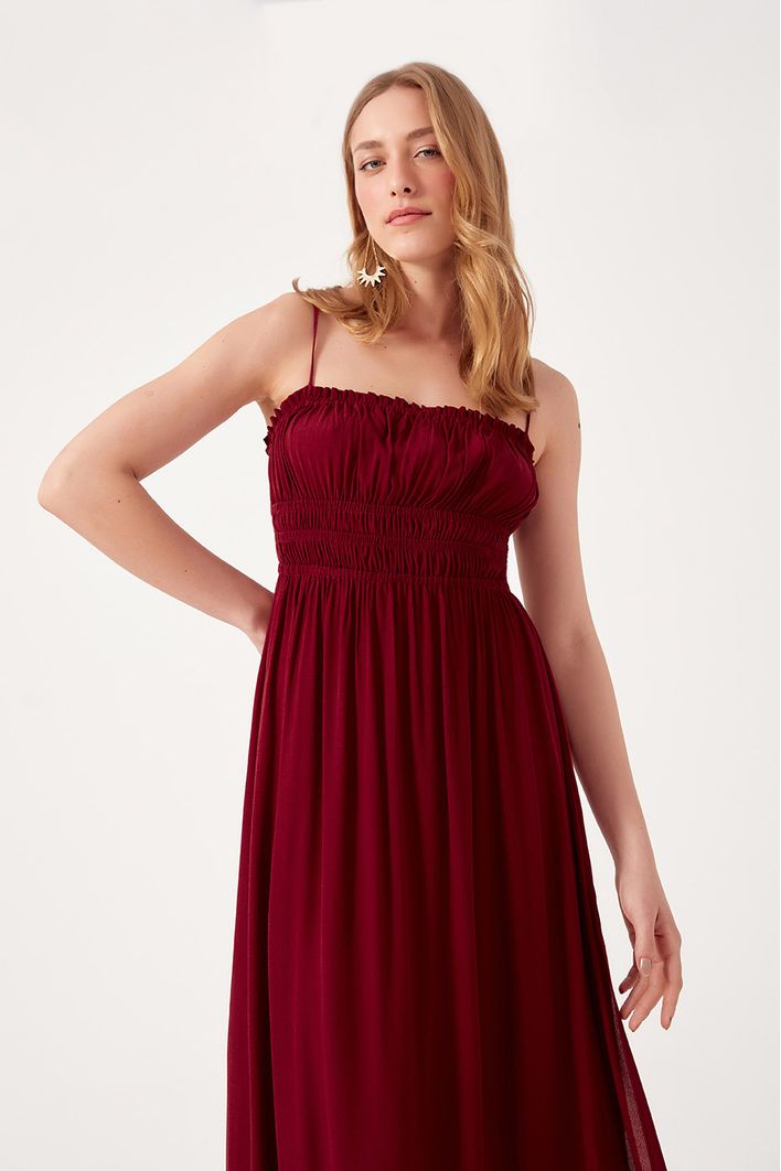 Vestido Longuete Crepe Busto Franzido