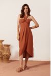 Vestido Midi Linho Busto Torcido
