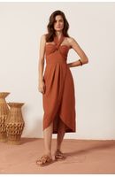 Vestido Midi Linho Busto Torcido