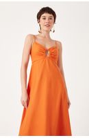 Vestido Linho Longuete Detalhe Busto