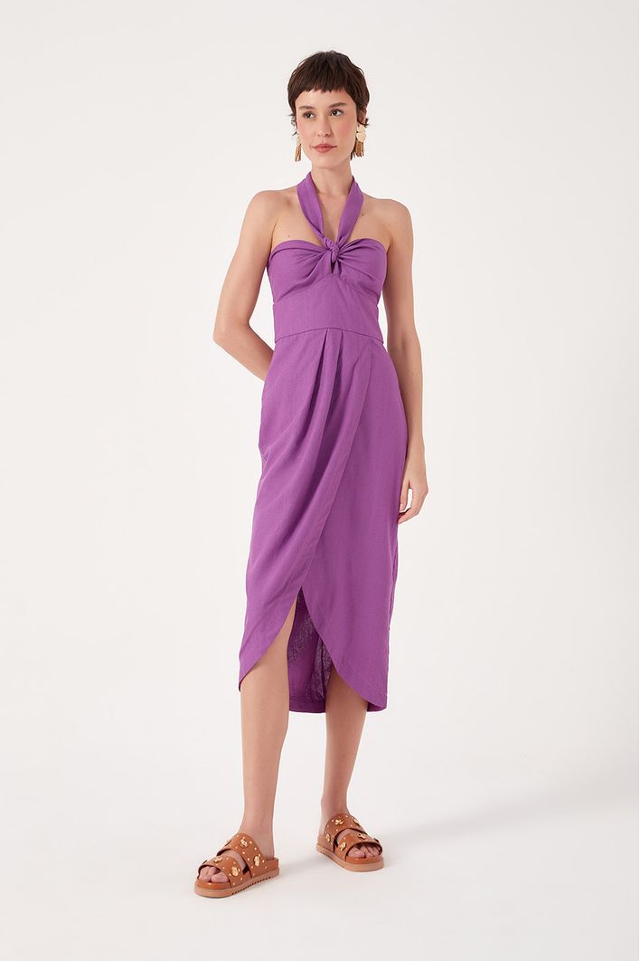Vestido Midi Linho Busto Torcido