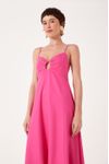Vestido Linho Longuete Detalhe Busto
