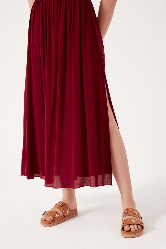 Vestido Longuete Crepe Busto Franzido