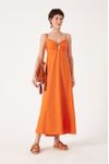 Vestido Linho Longuete Detalhe Busto