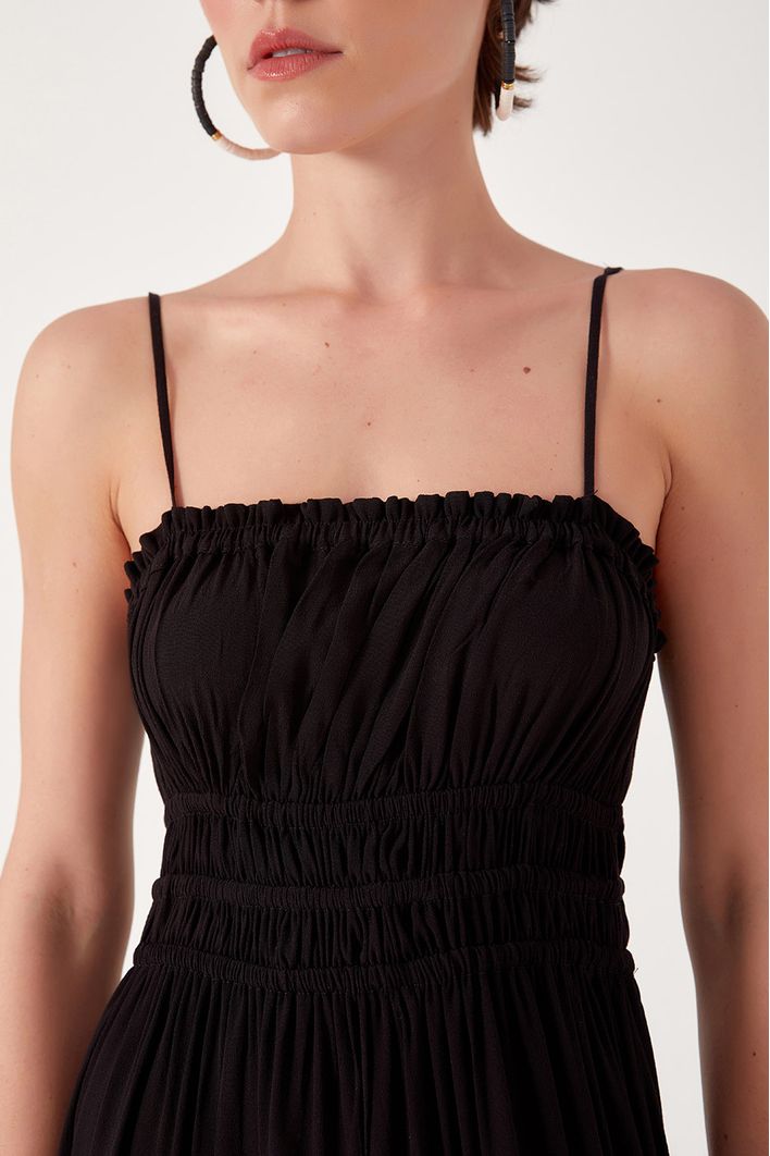 Vestido Longuete Crepe Busto Franzido