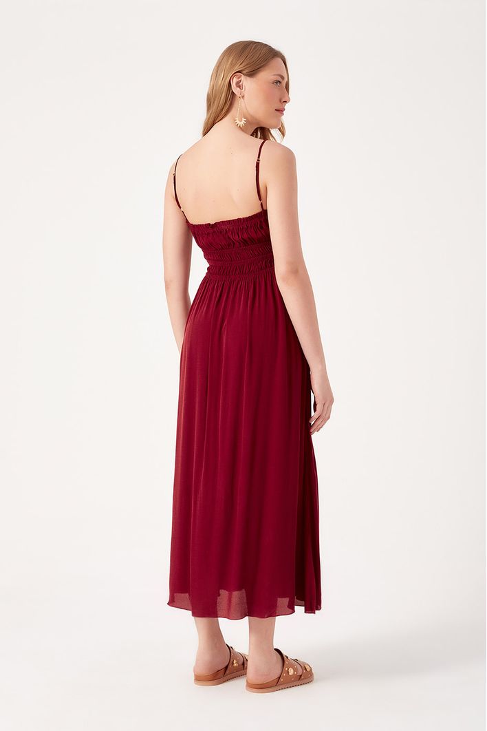 Vestido Longuete Crepe Busto Franzido
