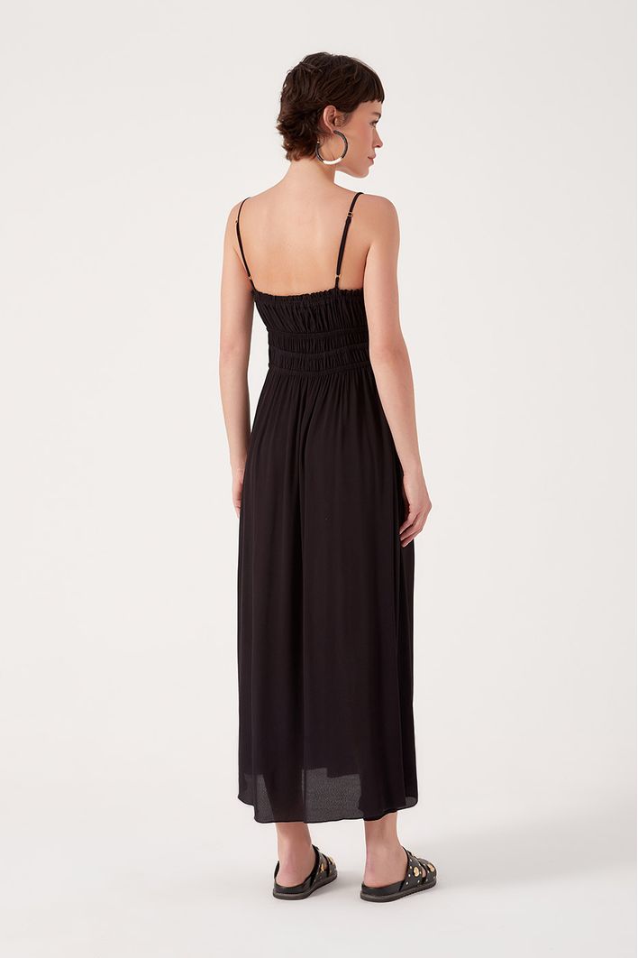 Vestido Longuete Crepe Busto Franzido