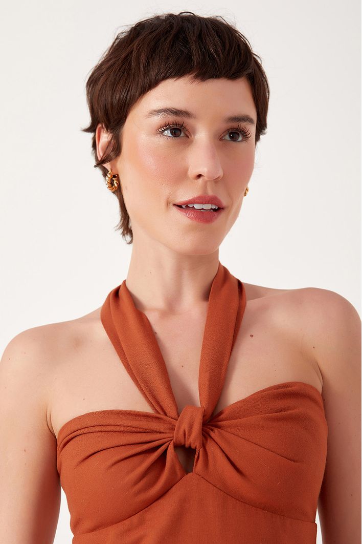 Vestido Midi Linho Busto Torcido