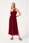 Vestido Longuete Crepe Busto Franzido