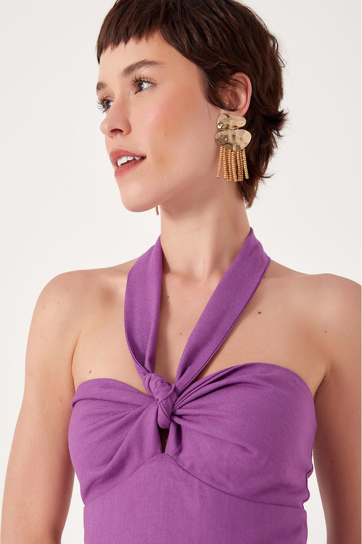 Vestido Midi Linho Busto Torcido
