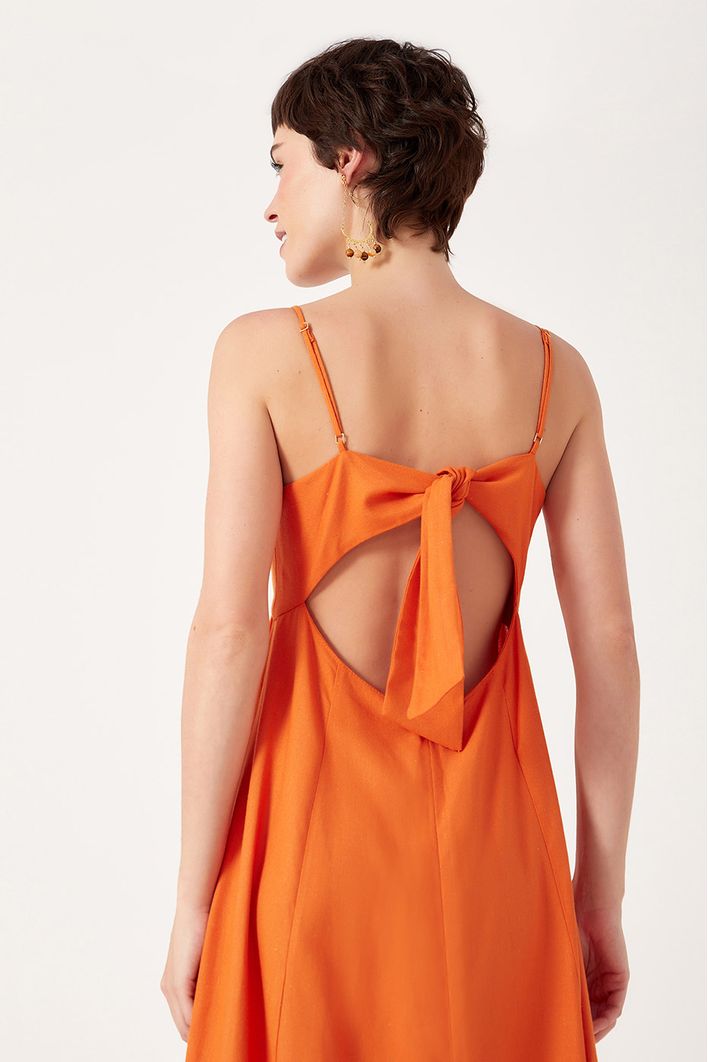 Vestido Linho Longuete Detalhe Busto