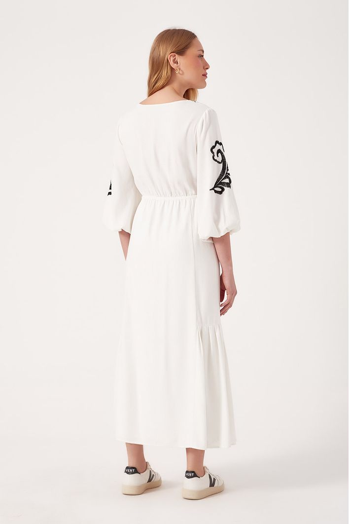 Vestido Linho Longuete Bordado Black