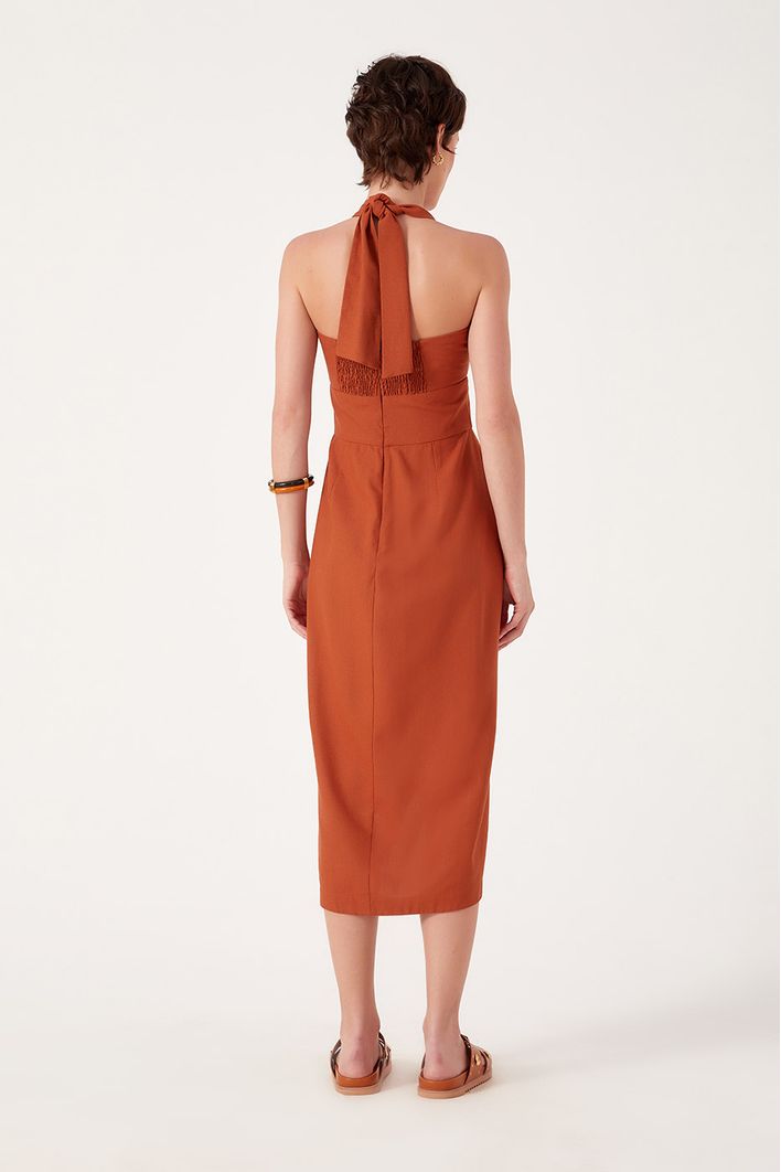 Vestido Midi Linho Busto Torcido