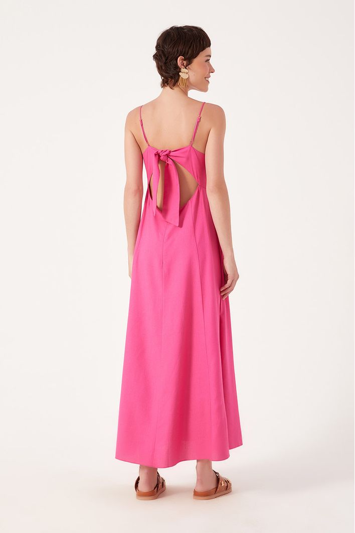 Vestido Linho Longuete Detalhe Busto