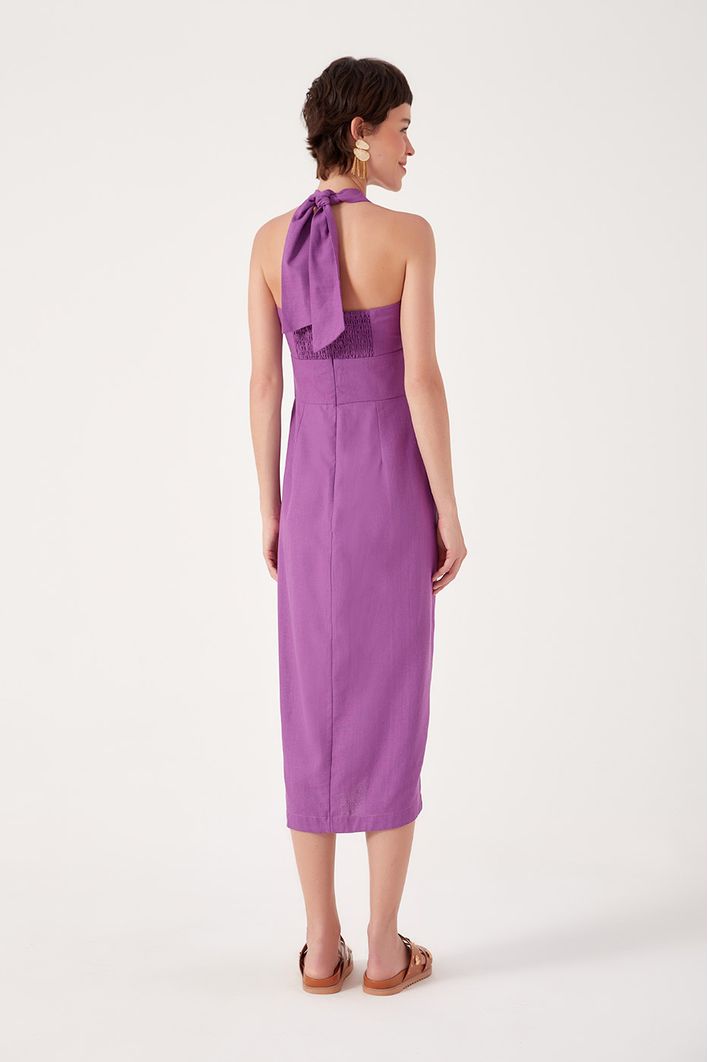 Vestido Midi Linho Busto Torcido