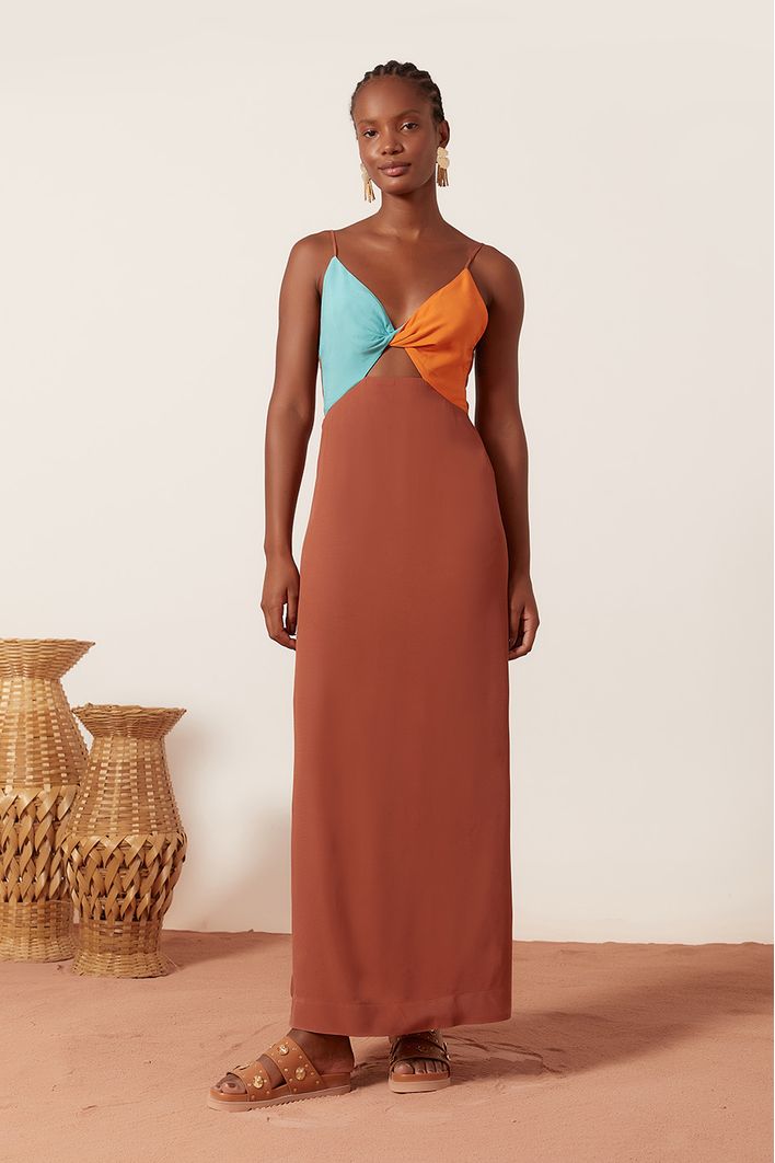 Vestido Longuete Crepe Mix Cores