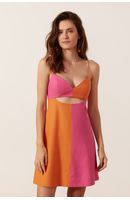Vestido Curto Linho Bicolor