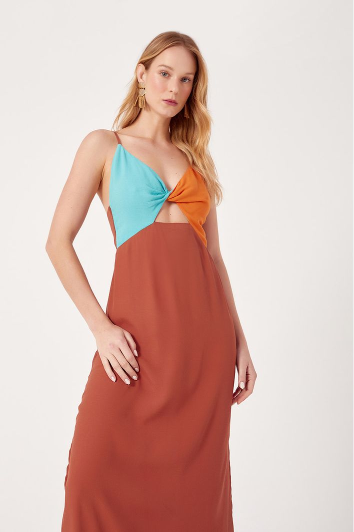 Vestido Longuete Crepe Mix Cores