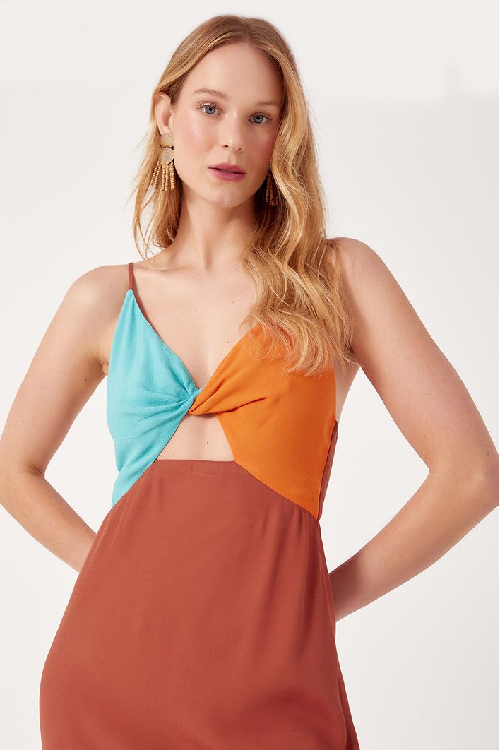 Vestido Longuete Crepe Mix Cores