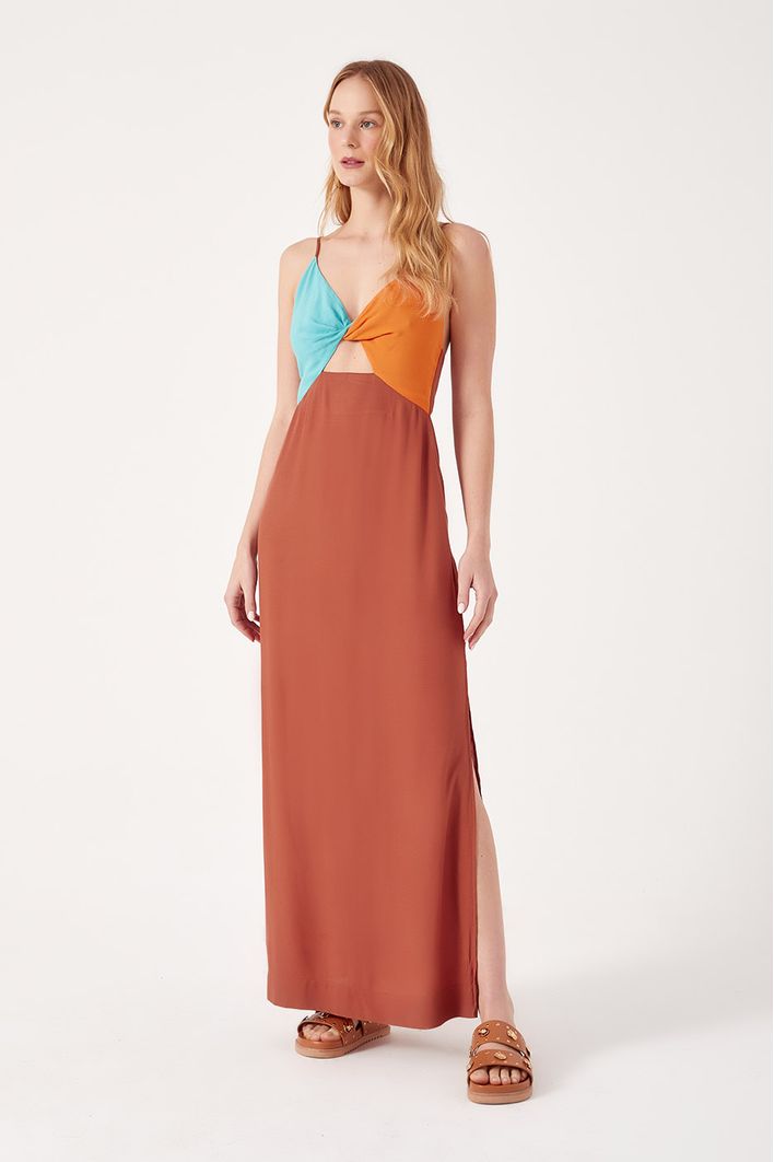 Vestido Longuete Crepe Mix Cores