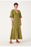 Vestido Linho Longuete Botao Frente